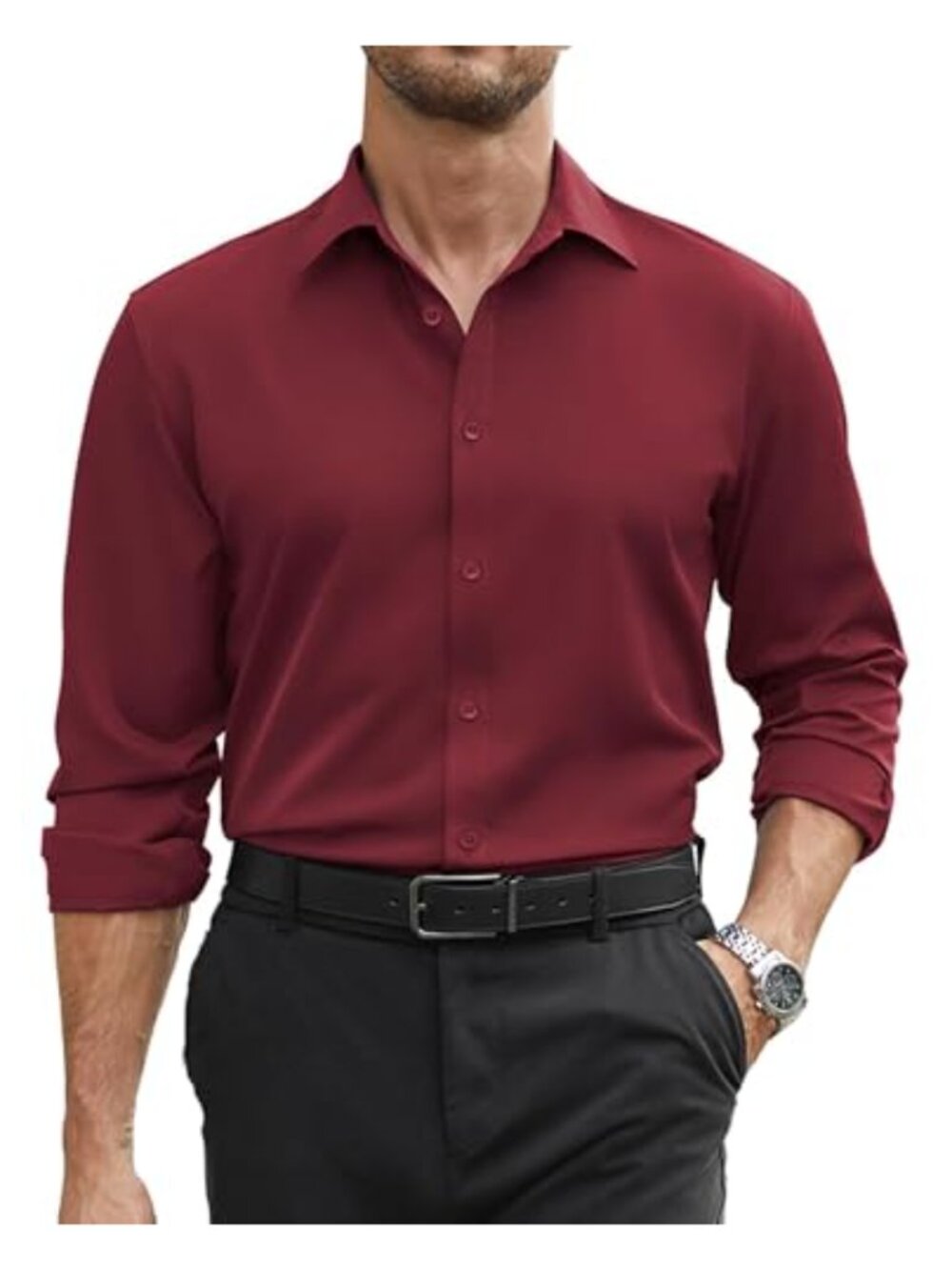 Men's Stretch Dress Shirt Long Sleeve Button Down Regular Fit Formal Business